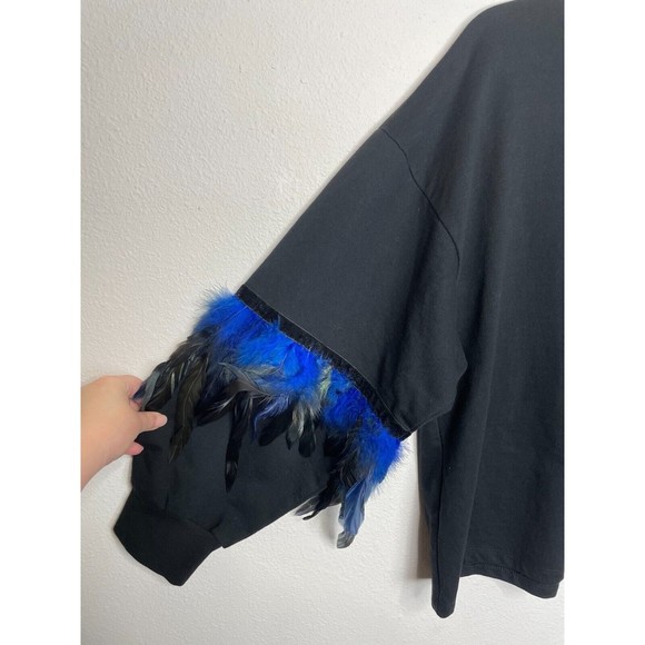 Zara Trafaluc Small Feather-Accent Sweater Black Blue  Oversized Balloon Sleeve - Picture 9 of 16